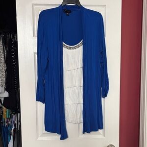 AB Studio Vibrant Blue Apparel mock cardigan and shirt size xl beading on neck